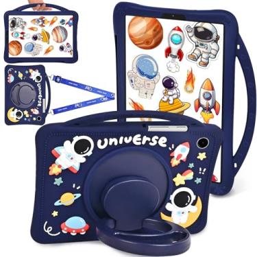 Imagem de HaOaMoEo Capa para Samsung Galaxy Tab A9 22.1 cm (SM-X110/X115/X117) Capa de astronauta fofa para meninos e crianças 3D com alça giratória e alça de ombro de silicone macio para tablet Galaxy Tab A9