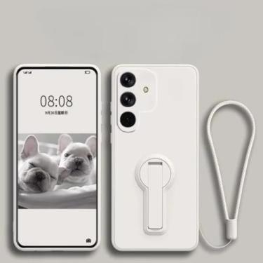 Imagem de Capa de celular dobrável com suporte oculto de silicone líquido de luxo para Samsung Galaxy S25 Ultra S24 S23 Fe S22 S21 S20 Plus (para Galaxy S24/branco)