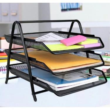 Imagem de Bandeja Organizador Mesa Escritório 3 Papel Escaninho Preta - Sutt