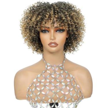 Imagem de Peruca YOKABOOM Honey Blonde curta encaracolada com franja sintética