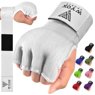 Imagem de Luvas Internas de Boxe WYOX com Gel para Homens e Mulheres, Tiras de Pulso Rápidas de 80cm, Bandagens Acolchoadas e Elásticas para Muay Thai, MMA, Kickboxing, (Branco, L/XL)