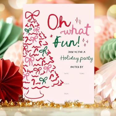 Imagem de Whaline Pacote com 20 Convites de Festa de Natal Rosa Vermelho Arco de Natal Convites de Papel Convites em Branco com Envelopes Adesivos para Festas de Férias