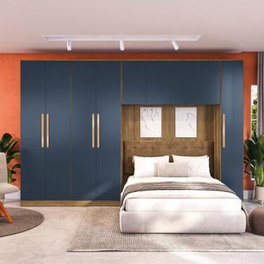 Imagem de Quarto Modular Kappesberg Adapt Nogueira/azul Profundo 4 Peças 376cm