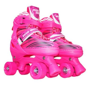 Imagem de Patins Infantil Roller Ajustável 4 Rodas Rodinha Proteção (Rosa, G - 37 ao 40)