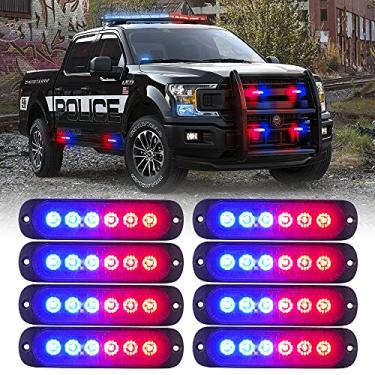 Imagem de Xprite 8 peças de luzes estroboscópicas de emergência LED, vermelho, azul, 12 LEDs, montagem em superfície, luzes estroboscópicas intermitentes, recurso de sincronização, luz ultrafina para caminhões