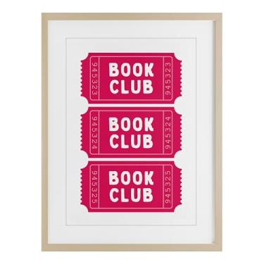 Imagem de Stupell Industries Pink Book Club Tickets Birch Impressão emoldurada sob vidro, design por Lettered and Lined, 23 x 17