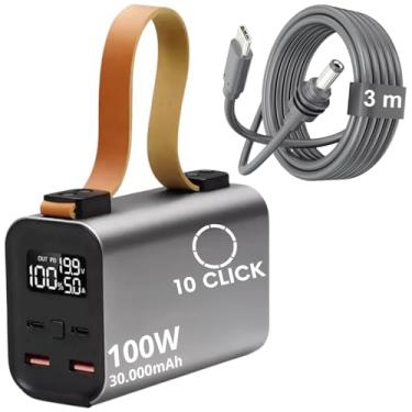 Imagem de Power Bank 100W 30000mAh + Cabo USB-C/DC 3m Para Starlink Mini Antena Bateria Portátil Externa Potente Carregador Energia Celulares Notebooks Drones Caixa de Som Equipamentos de Alta Potência 10CLICK®
