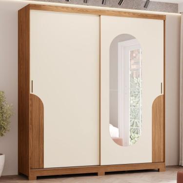 Imagem de Guarda Roupa Alonzo 2 Portas Deslizantes 3 Gavetas Detalhes E Espelho Com Cantos Arredondados Espres Nature/off White