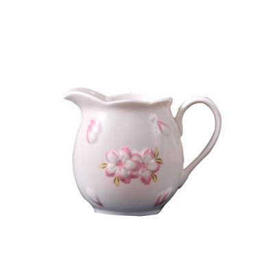 Imagem de NYKK Molheira/suporte de pires flor cerâmica estilo vintage creme com alça, jarra de creme de leite de café, jarra de molho, jarro de creme de leite, barco de molho (cor: branco)
