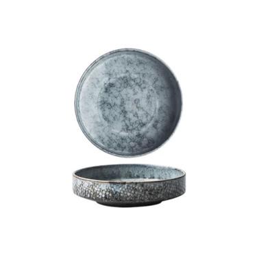 Imagem de Prato de serviço criativo prato de cerâmica imitação de grão de mármore prato de jantar alto doméstico prato de sopa fosco retrô (B)