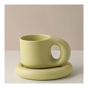 Imagem de Canecas de café expresso de cerâmica canecas de café caneca fascinante com pires conjunto presentes criativos (300 ml) caneca de café (cor: B)