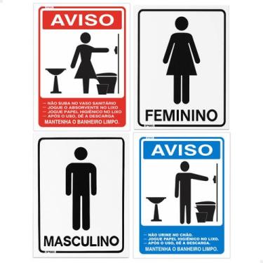 Imagem de 4 Placas Aviso Banheiro Feminino Masculino Regras Comércio - SPORTINOX