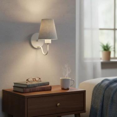 Imagem de Arandela de Parede Vivare AR-2035BRCZ Cúpula em Tecido Rustico Cinza