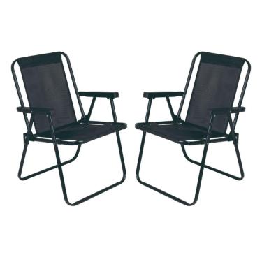 Imagem de Kit 2 Cadeira de Praia Alta em Aço 110 kg Preta Mor