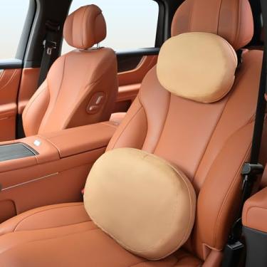 Imagem de FLORICH Apoio de cabeça para carro e apoio lombar de camurça dupla face e almofada de descanso de pescoço de couro com suporte traseiro respirável para assento de carro e suporte lombar para cadeira