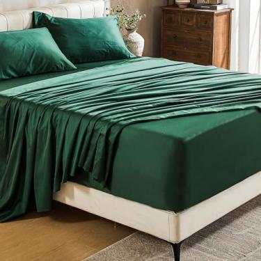 Imagem de MEISHANG Lençóis de algodão com bolso extra profundo Queen Size - 100% algodão egípcio 1000 fios - serve para colchões de 45,7 a 61 cm de profundidade, trama de cetim, macio e respirável - 4 peças