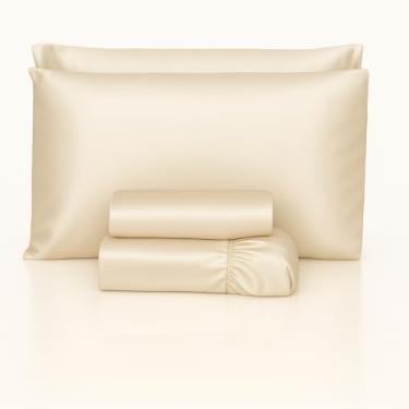 Imagem de Jogo de lençol cetim completo 4 peças toque macio acetinado alto brilho casal queen king (Queen, Perola)