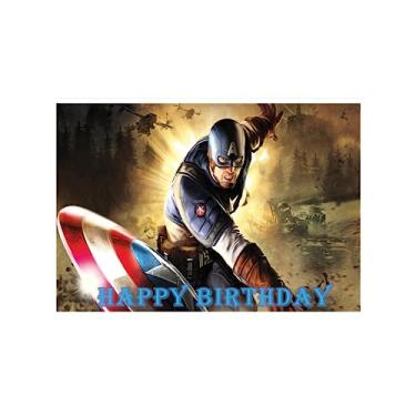 Imagem de Topo de bolo Super Soldier America de 21 cm – Decorações de bolo de aniversário comestíveis quadradas, bolo de feliz aniversário