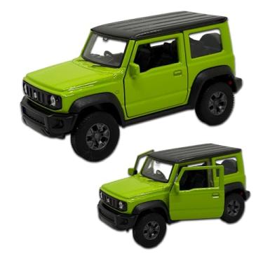 Imagem de Carrinho De Ferro Miniatura Suzuki Jimny Welly, Escala 1/38, 11 CM de comprimento, em metal, Miniatura de carro colecionável, abertura de portas laterais, rodinhas em borracha com fricção (Verde)