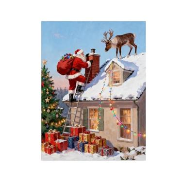 Imagem de Impressões em tela Natal-Quadros decoração parede-Casa na árvore veado-Pintura para sala de estar 60x80cm Sem Moldura