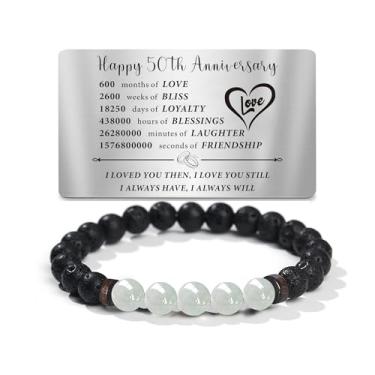 Imagem de TAGOMEI Presentes de Dia dos Namorados para ele, pulseira masculina com pedra da lua, com carteira de aniversário gravada, ajustável, pulseiras masculinas com contas, presentes personalizados para