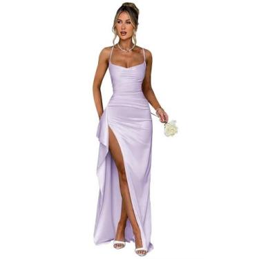 Imagem de Vestido de baile Woyiam Lilac Satin Mermaid com fenda para mulheres