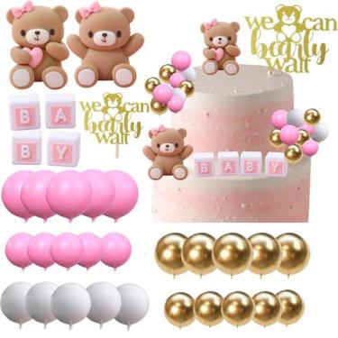 Imagem de Cake Toppers ALISSAR Bear, 32 unidades para chá de bebê, tema rosa