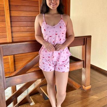 Imagem de Pijama Feminino Verão Suede Alcinha Evasê Estampado Conjunto Baby Doll