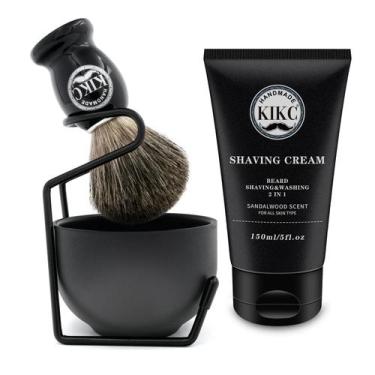 Imagem de Kit de barbear Kikc 5 em 1 Wet Shave com escova de barbear Pure Badger