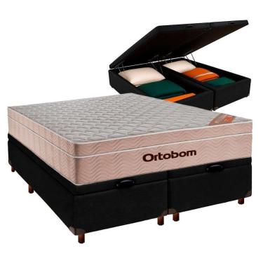 Imagem de Conjunto Cama Box Bau Blindado Queen + Colchão Molas Ensacadas Airtech Ortobom