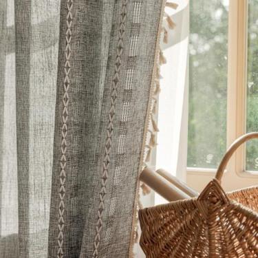 Imagem de Cortina Deeprove Dark Grey Boho de 213 cm de comprimento para sala de 