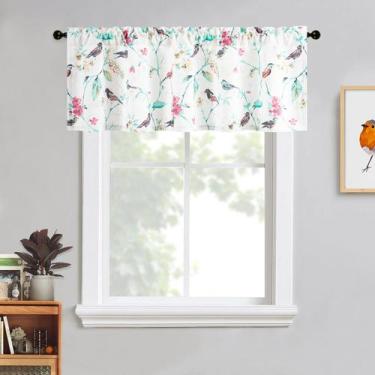 Imagem de Cortinas de cozinha Valance VOGOL Cyan Bird Print 60x45cm de linho