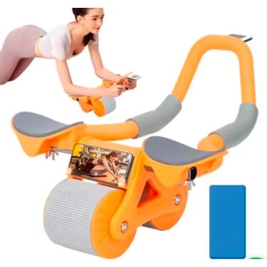 Imagem de Roda Abdominal Premium com Temporizador Digital, Laranja e Cinza, Design Ergonômico, Suporte para Smartphone, Sistema de Retorno Automático para Exercícios Abdominais