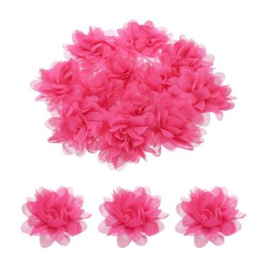 Imagem de 12 peças de flores de chiffon, 7,6 cm rosa vermelha, flores falsas, tecido faça você mesmo, cabeça de flores para artesanato, faixas de cabeça de formatura, festa de aniversário de casamento em casa