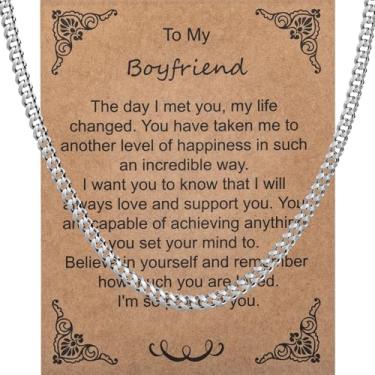 Imagem de Colar de corrente cubana para namorado, namorada, marido, esposa, 8 mm/10 mm, presente romântico com cartão, 28in, Aço inoxidável, Sem Pedra Preciosa