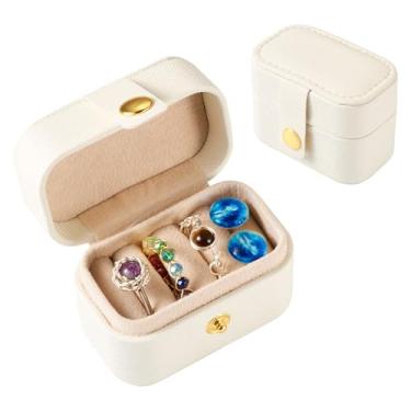 Imagem de Caixa de anéis pequenos para armazenamento de joias de viagem, estojo portátil mini retangular de couro PU com fecho de pressão para vários anéis, exibição da loja de brincos, 4,8 x 6,5 x 4,8 cm
