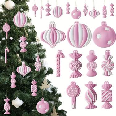 Imagem de 10 peças de enfeite de Natal rosa e branco, enfeites de pirulito de bengala doce de PVC, ideal para enfeites de árvore de Natal e artesanato de festa de aniversário
