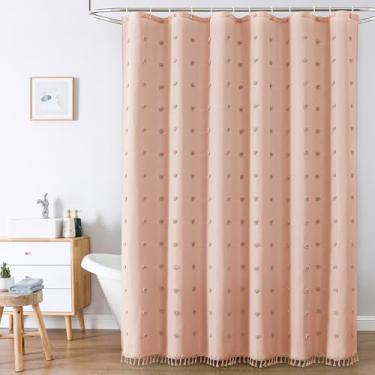 Imagem de BOYOUTH Cortina de chuveiro estilo hotel pompons com borlas, conjunto de cortina de banho de tecido jacquard à prova d'água com ganchos para banheiro hotel decoração de banheira, rosa, 182 x 182