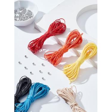 Imagem de Cordão de poliéster encerado 6 cores, vermelho, amarelo, azul, preto, 100 peças, kit de achados de contas redondas lisas de latão para colar, pulseira, miçanga: 0,039 ~ 0,4 cm