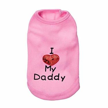 Imagem de Camiseta de cachorro I Love My Daddy/Mommy Cute Heart Vest Slogan Clothe para filhotes pequenos Chihuahua Poodle Xícara de chá Shiatsu Yorkie