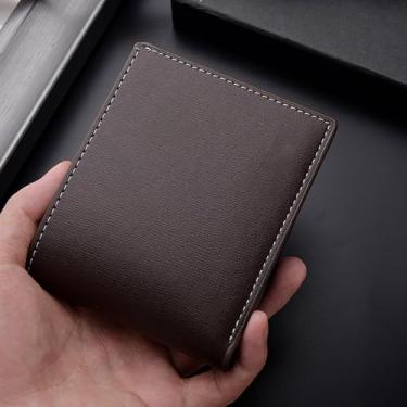 Imagem de Carteira masculina, carteira curta, fina, dobrável, para homens jovens, porta-cartões de crédito, Marrom escuro, Dobrável