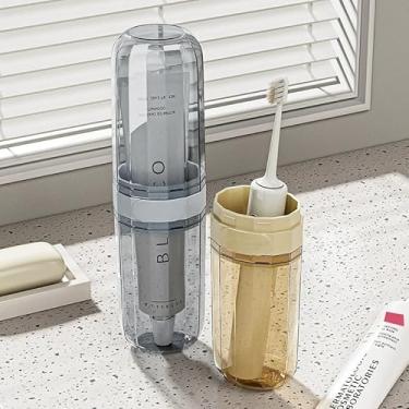 Imagem de Estojo de escova de dentes de viagem, suporte de plástico portátil com copo de enxaguante bucal e capa para pente de escova de dentes, recipiente de armazenamento de escova de dentes para escola