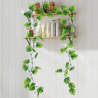 Imagem de 172 cm Folha de tartaruga artificial verde rattan planta falsa folha de hera DIY decoração de parede de casa de casamento planta artificial rattan (1 peça)