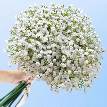 Imagem de Flores artificiais de Gypsophila flores brancas de seda para decoração de casamento em casa (8 peças)
