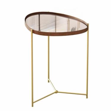 Imagem de Mesa Lateral Orgânica Alamanda Espelhada Com Pés Metálicos Castanho-dourado