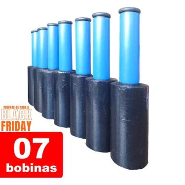 Imagem de Kit filme Stretch Preto com Cabo 25 Micras  7x Bobinas 10cm para Viage