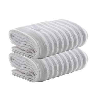 Imagem de Jogo de Toalhas de Rosto Aura 2 Peças 100% Algodão, 48x80cm, 500g/m², Alta Absorção e Maciez, Toque Suave e Durável, Design Sofisticado, Ideal para Uso Diário e Presente – Altihaus (Branco)