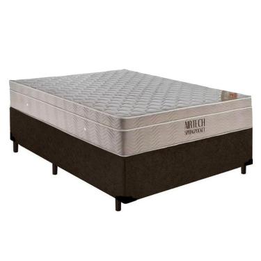 Imagem de Cama Box Casal Suede + Colchão Casal Ortobom Airtech Molas Springpocket (65x138x188) Marrom