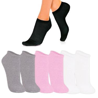 Imagem de Kit 3 Pares Meia Cano Curto Feminino 35-40 Cores Sortidas