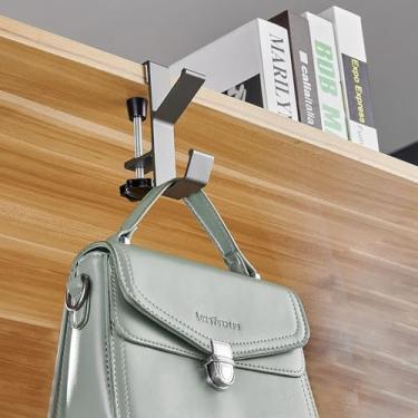 Imagem de 1 suporte de fone de ouvido, gancho para pendurar na borda da mesa, com suporte de bolsa de braço ajustável, para fone de ouvido de jogos, escritório, copos e fones de ouvido (cinza com gancho duplo)